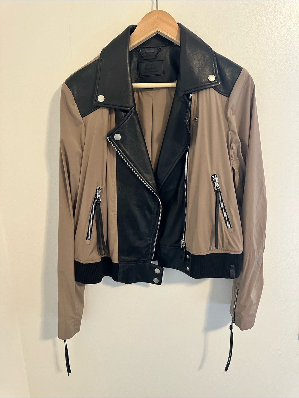 RUDSAK Leather Combo Moto Biker Jacket Taupe Black L